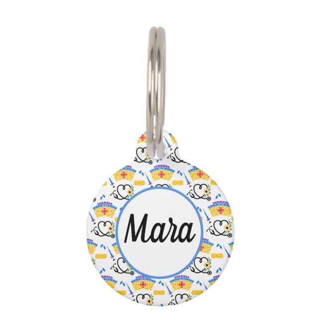 Médaillon Pour Animaux Balise Coeurs colorés Infirmière Stethoscope ID (Devant)