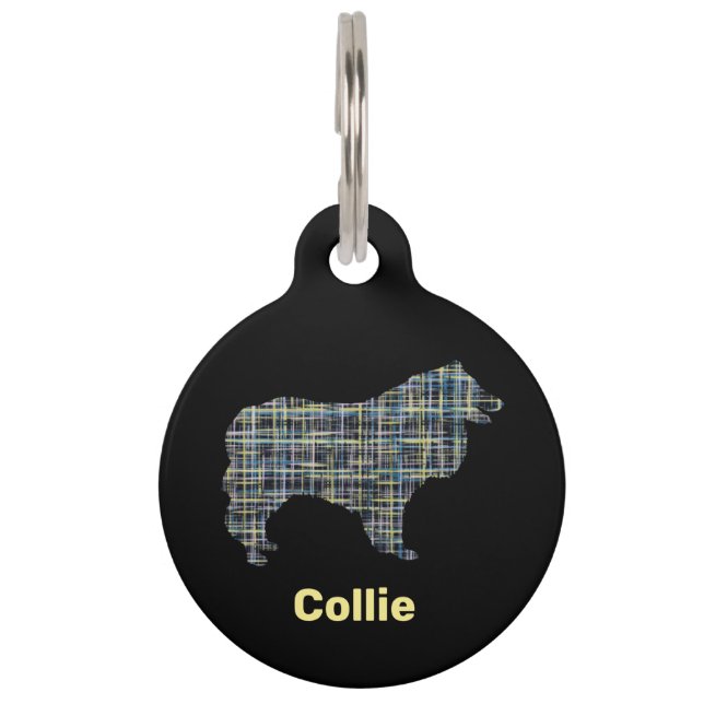 Médaillon Pour Animaux Balise Collie Rough Yellow & Black Grid Line Pet (Devant)