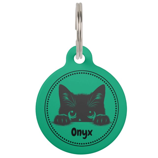 Médaillon Pour Animaux Balise de nom de animal de chat noir mignon (Devant)