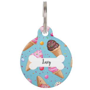 Médaillon Pour Animaux Balise de nom personnalisé Ice Cream Motif Round P