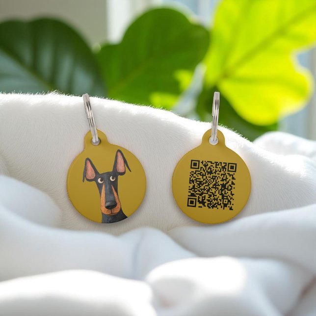 Médaillon Pour Animaux Balise Doberman Mustard Yellow Pet QR code ID (Créateur téléchargé)