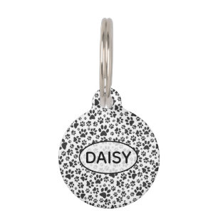 Médaillon Pour Animaux Balise ID animal de compagnie Pog Paws noir et bla