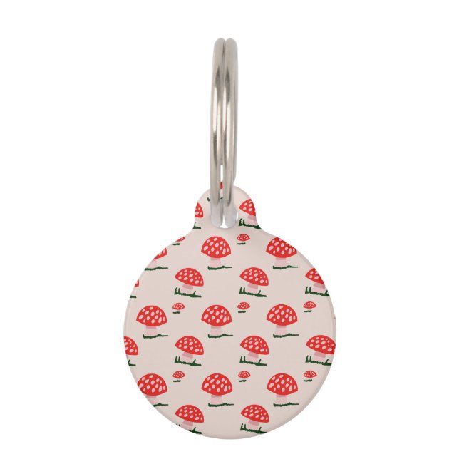 Médaillon Pour Animaux Balise ID chien de champignon rouge et blanc (Devant)