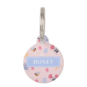 Médaillon Pour Animaux Balise Jolie Abeille Abeille rose Fleurs Rond Anim