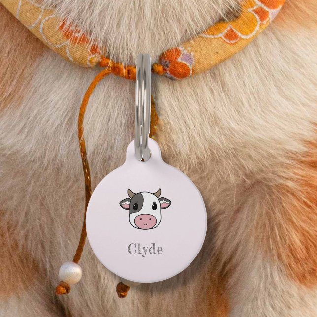 Médaillon Pour Animaux Balise Jote Vache Visage rose (Cute Cow Face Pink Pet Tag)