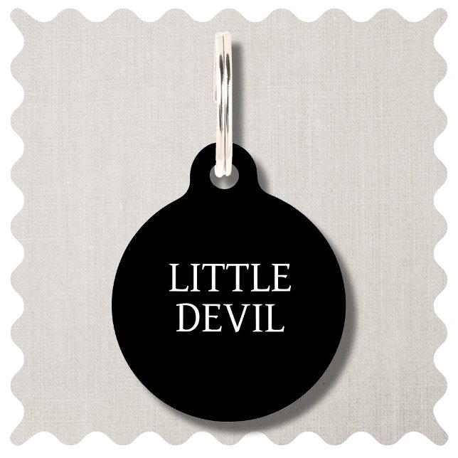 Médaillon Pour Animaux Balise Little Devil Funny Black Dog Round Pet (Funny Little Devil Dog ID Tag. Modern Black  Simple Style)
