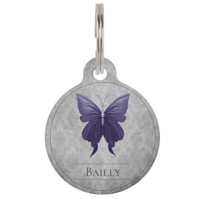 Médaillon Pour Animaux Balise Papillon rond à puce pourpre (Devant)