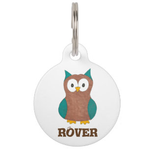 Médaillon Pour Animaux Balise Personnalisée Blue Brown Cartoon Owl Bird P