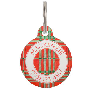 Médaillon Pour Animaux Balise PET LOVE Round Pet - Red Scott Tartan
