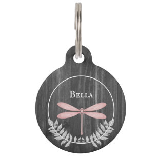 Médaillon Pour Animaux Balise Pink Dragonfly Rustic Round Pet
