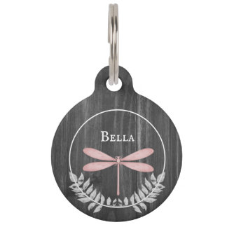 Médaillon Pour Animaux Balise Pink Dragonfly Rustic Round Pet