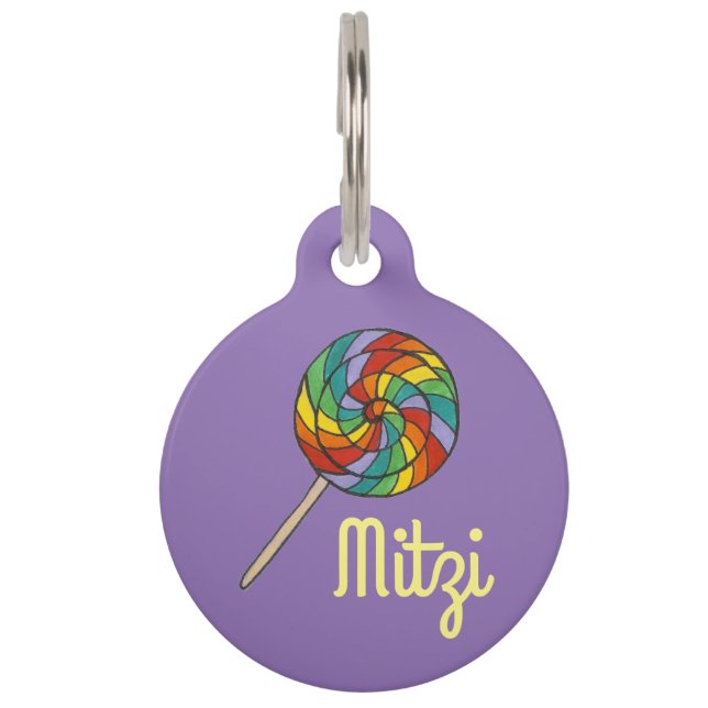 Médaillon Pour Animaux balise Rainbow Lollipop Purple Candy Pet Dog (Devant)