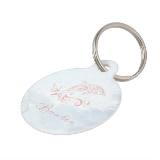 Médaillon Pour Animaux Balise rose Dolphin Round Pet