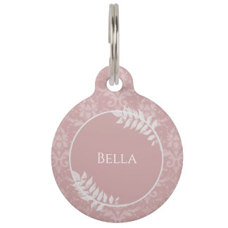 Médaillon Pour Animaux Balise rose Elegant Damask Round Pet