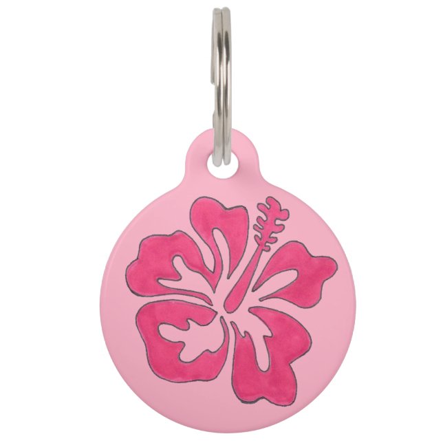 Médaillon Pour Animaux Balise rose Tropical Hawaiian Hibiscus Flower Pet (Devant)