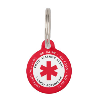Médaillon Pour Animaux Balise rouge d'identification d'alerte d'allergie
