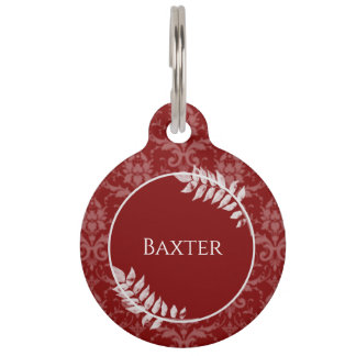 Médaillon Pour Animaux Balise rouge Elegant Damask Round Pet