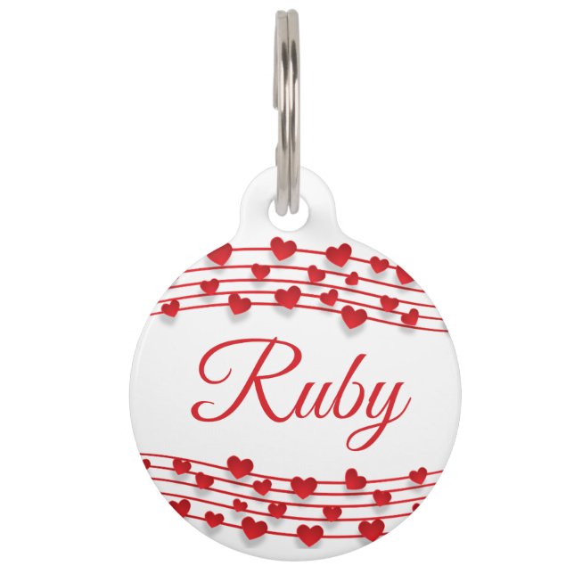 Médaillon Pour Animaux Balise Rouge Hearts Round Pet (Devant)