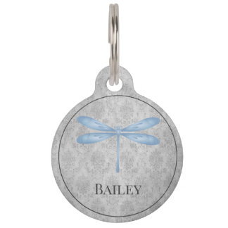 Médaillon Pour Animaux Balise rouge rouge dragonfly Damask Round Pet