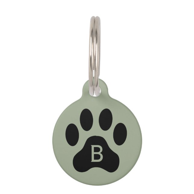 Médaillon Pour Animaux Balise Sage Green Black Dog Empreinte de patte Mon (Devant)