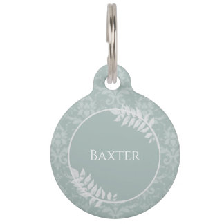 Médaillon Pour Animaux Balise Sage Green Elegant Damask Round Pet