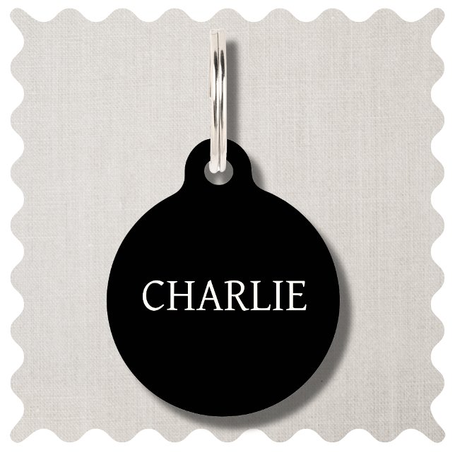 Médaillon Pour Animaux Balise Simple Modern Black Custom Name Chien Round (Modern Simple Black Custom Dog ID Tag)