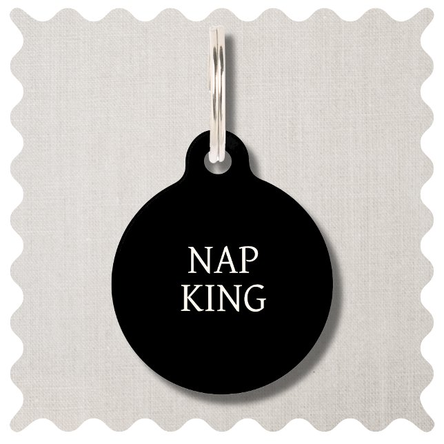 Médaillon Pour Animaux Balise sur le chien rond Nap King Funny Modern Bla (Cute Modern Nap King Dog ID Tag)