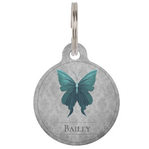 Médaillon Pour Animaux Balise turquoise de papillon rond à bijoux