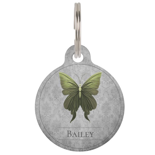Médaillon Pour Animaux Balise verte à papillon rond à bijoux (Devant)