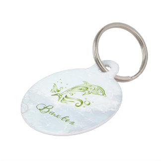 Médaillon Pour Animaux Balise verte Dolphin Round Pet