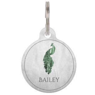 Médaillon Pour Animaux Balise verte Elegant Peacock Round Pet
