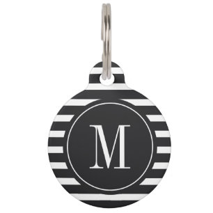Médaillon Pour Animaux Bande noire et blanche moderne avec Monogramme