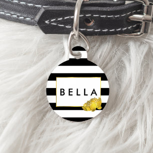 Médaillon Pour Animaux Bande noire et pivoine d'or personnalisée