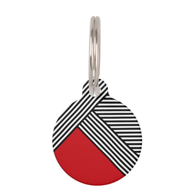Médaillon Pour Animaux Bandes noires et blanches avec triangle rouge (Devant)