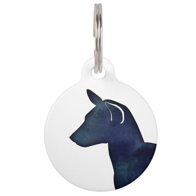 Médaillon Pour Animaux Basenji Chien Aquarelle Noire Silhouette (Devant)