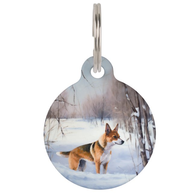 Médaillon Pour Animaux Basenji Laissez Tomber la Neige Noël (Devant)
