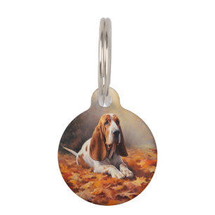 Médaillon Pour Animaux Basset Hound en automne feuilles tombées inspirent