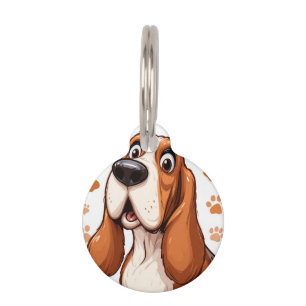 Médaillon Pour Animaux Basset Hound Joyeux avec Empreintes de Patte Orang