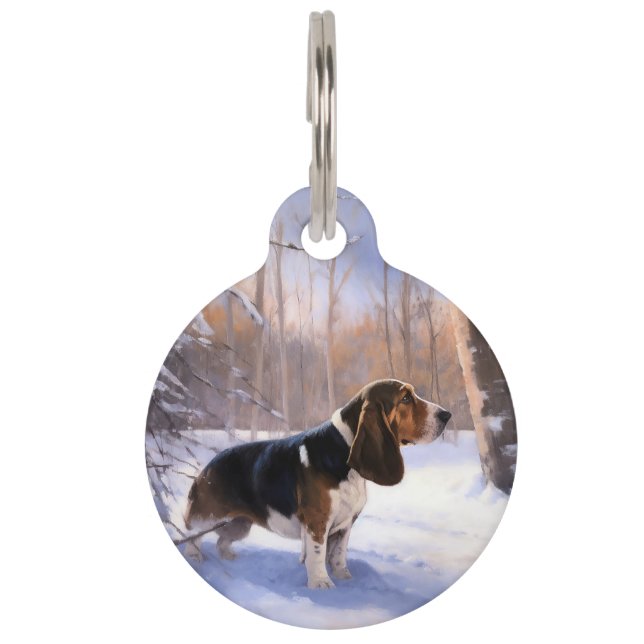 Médaillon Pour Animaux Basset Hound Laissez tomber la neige de Noël (Devant)