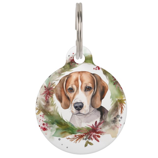 Médaillon Pour Animaux Beagle Noël Wreath Festive Pup (Devant)