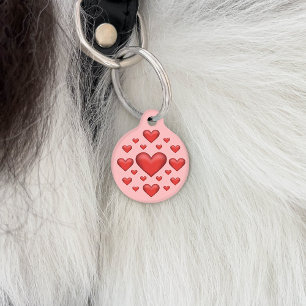 Médaillon Pour Animaux Beaucoup de Coeurs Rouges sur Blush Pink & Pet's I