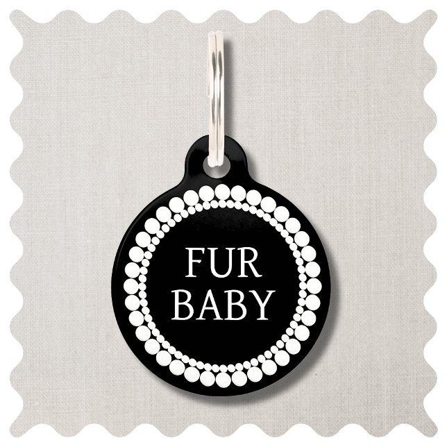Médaillon Pour Animaux Bébé fourrure Chien noir et blanc Numéro d'identif (Cute Formal Black and White Dog ID Tag. Modern Pet Tags. )