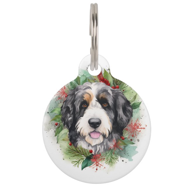 Médaillon Pour Animaux Bernedoodle Christmas Wreath Festive Pup (Devant)