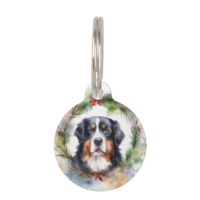 Médaillon Pour Animaux Bernois Mountain Festive Wreath Pup (Devant)