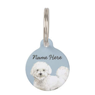 Médaillon Pour Animaux Bichon Frise chien blanc Bleu mignon