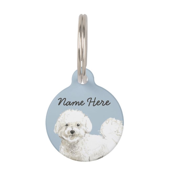 Médaillon Pour Animaux Bichon Frise chien blanc Bleu mignon (Devant)