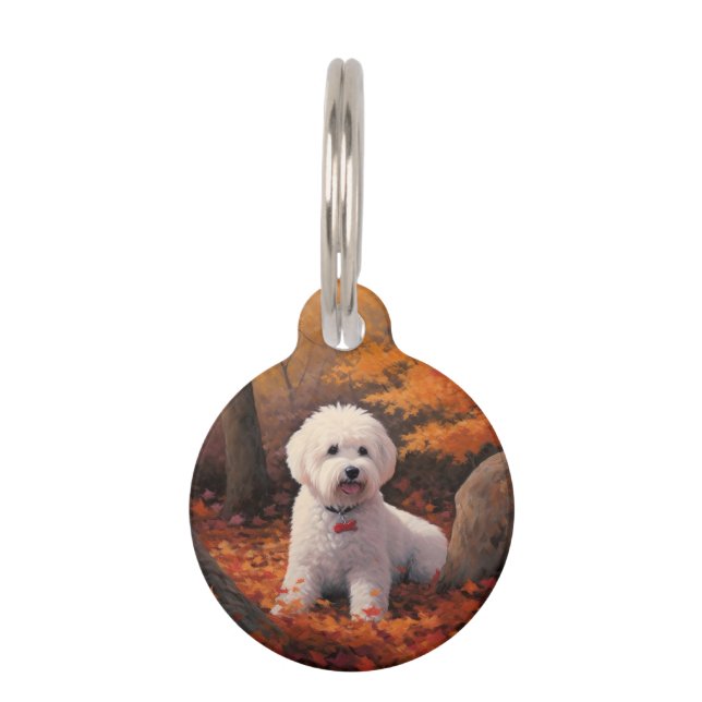 Médaillon Pour Animaux Bichon Frisé feuilles d'automne inspirent (Devant)