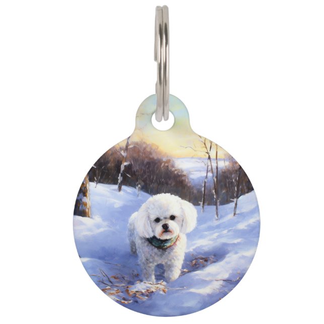 Médaillon Pour Animaux Bichon Frise Qu'il neige Noël  (Devant)