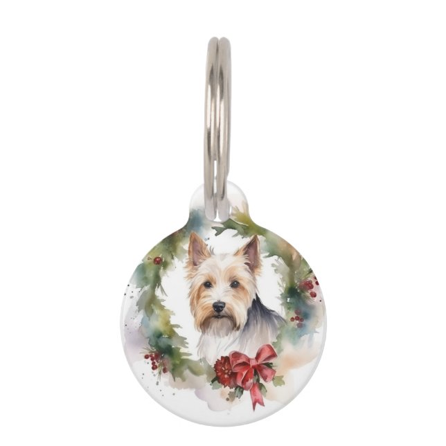 Médaillon Pour Animaux Biewer Terrier Noël Wreath Festive Pup (Devant)