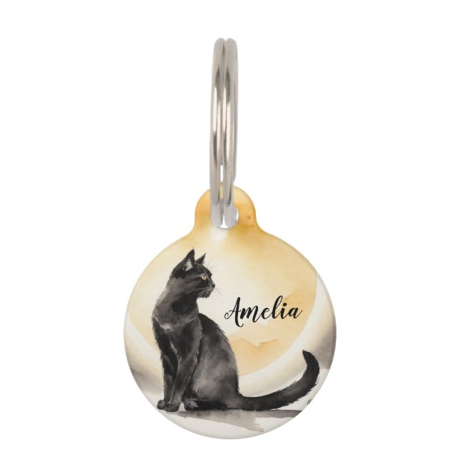 Médaillon Pour Animaux Black Cat Aquarell (Devant)